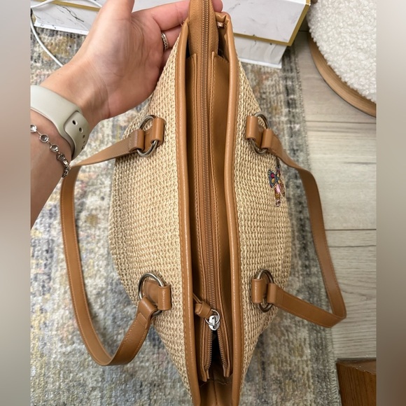 Floral Embroidered woman’s Tan woven Tote Bag - Picture 8 of 16